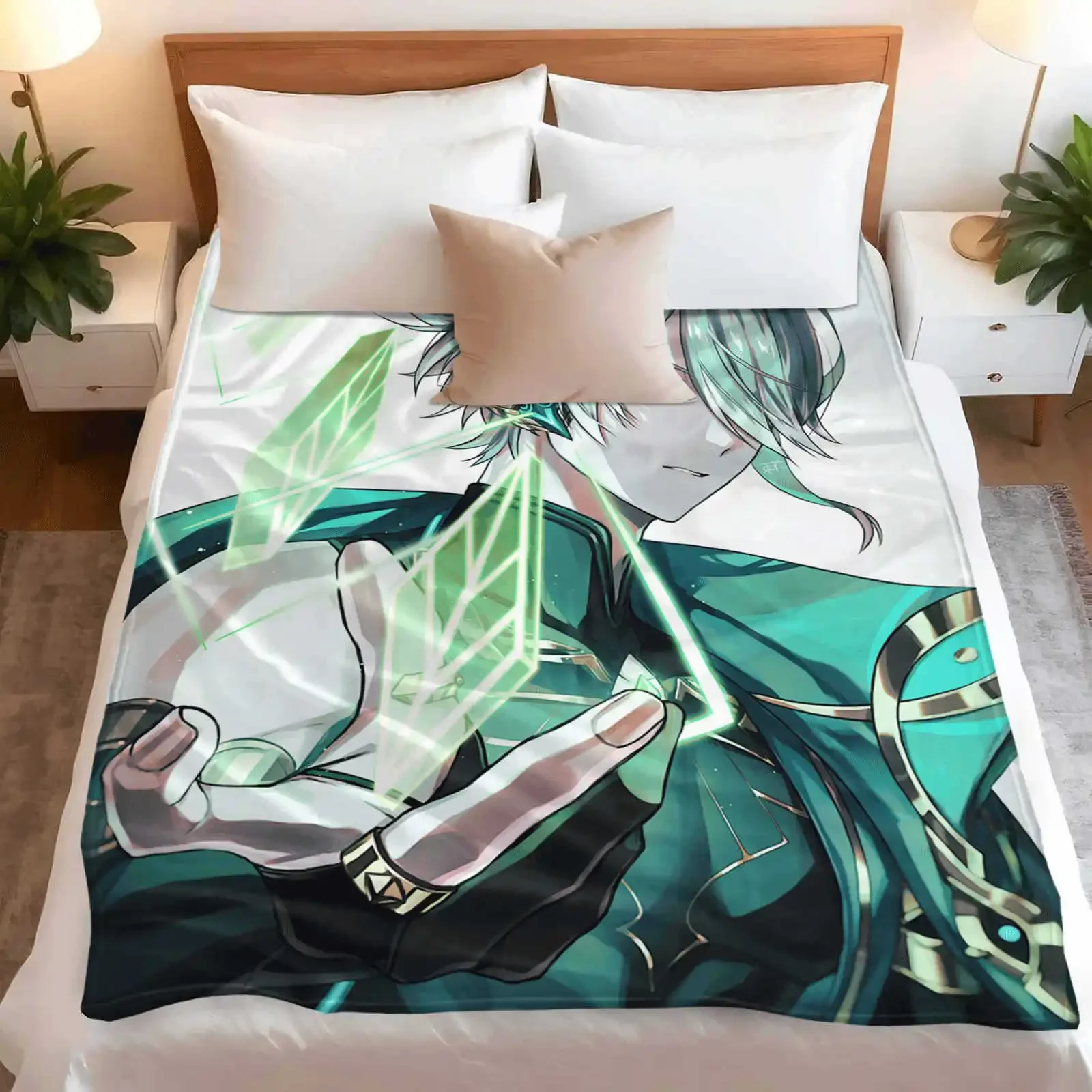 Genshin Impact Alhaitham Flannel Blanket Cover Winter Warm Soft Anime Blanket Multifunctional Decor Home Universal Blankets
