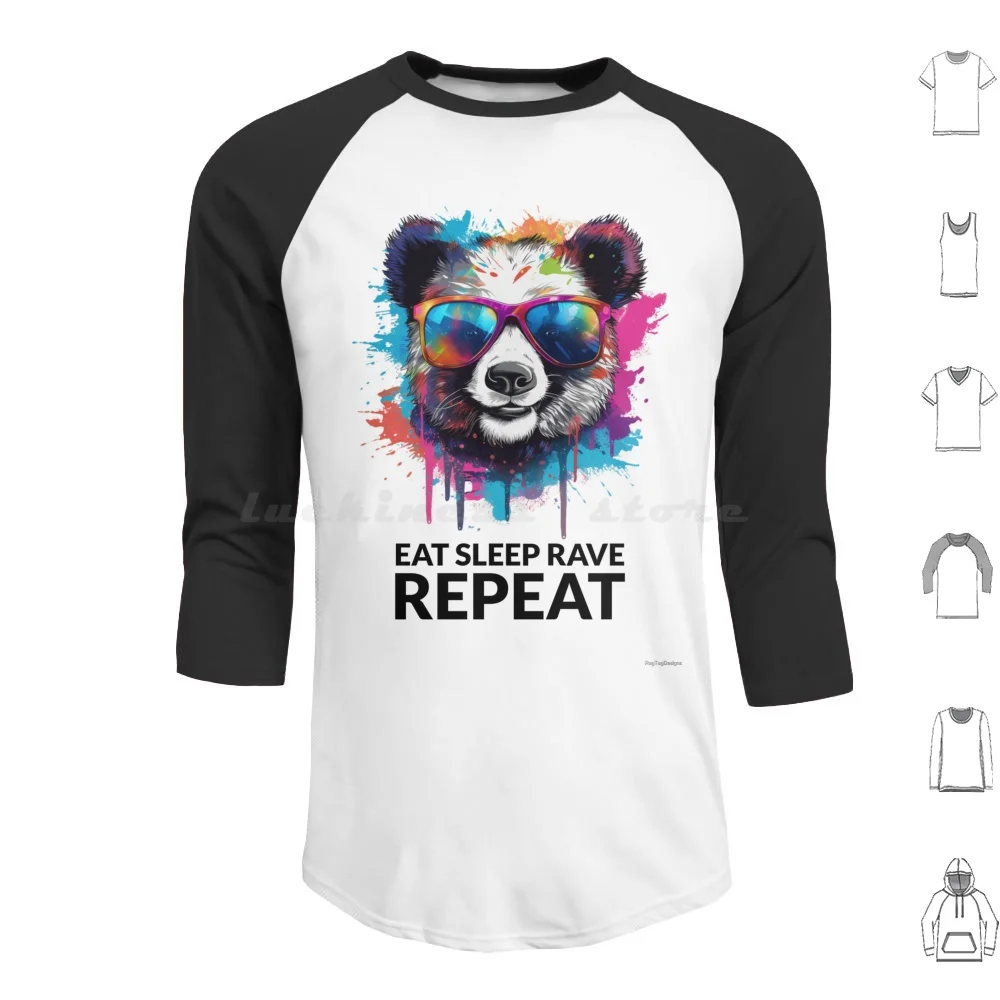 Eat Sleep Rave Repeat Panda Hoodies Long Sleeve Rave Edc Edm Edm Festival Edm Music Festival Raving House Techno Dj