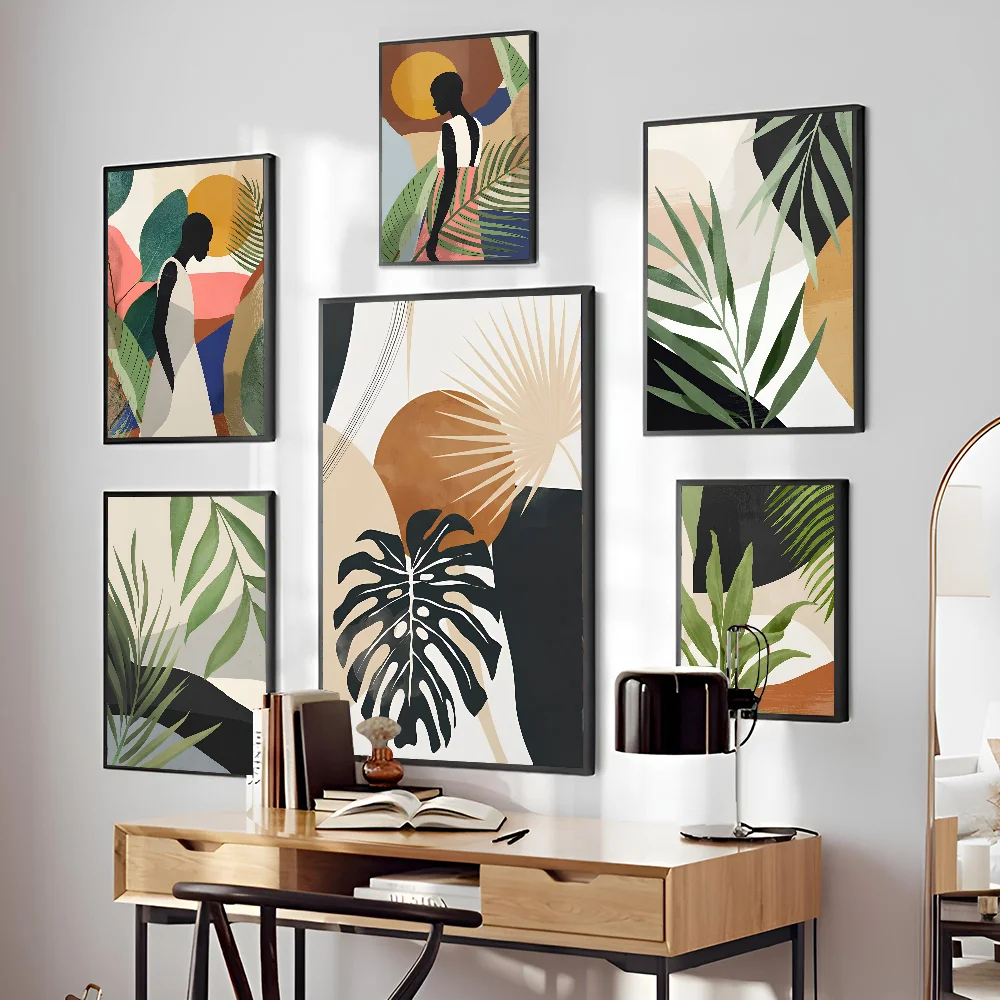 1PC Abstract African Woman Flower Leaves Self-adhesive Art Waterproof Paper Sticker Coffee House Bar Room Wall Decor