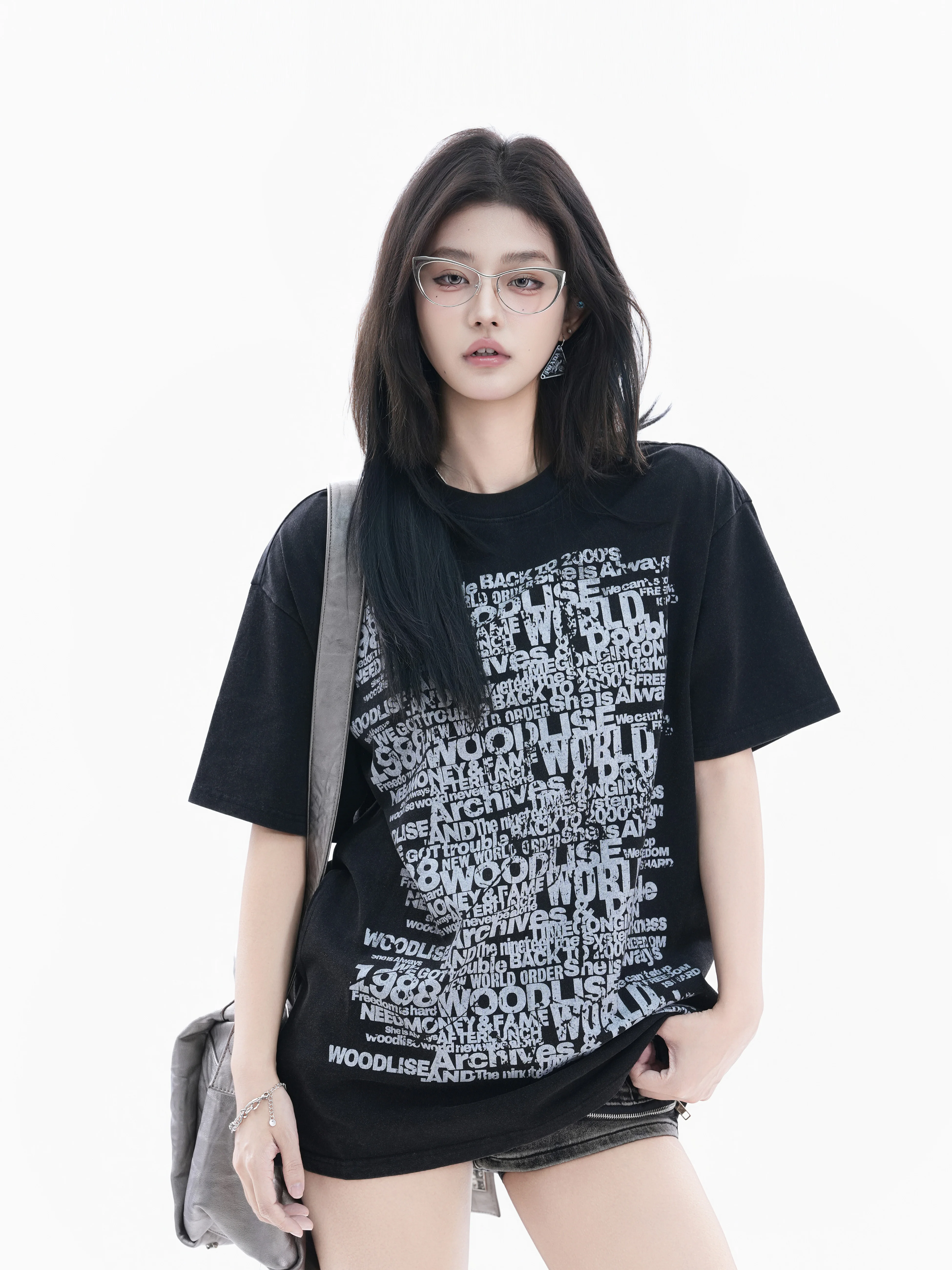 

Retro American Short Sleeve T-Shirt Women Loose Sport High Street Versatile Couple Top Fashionable Cotton round Neck Pullover