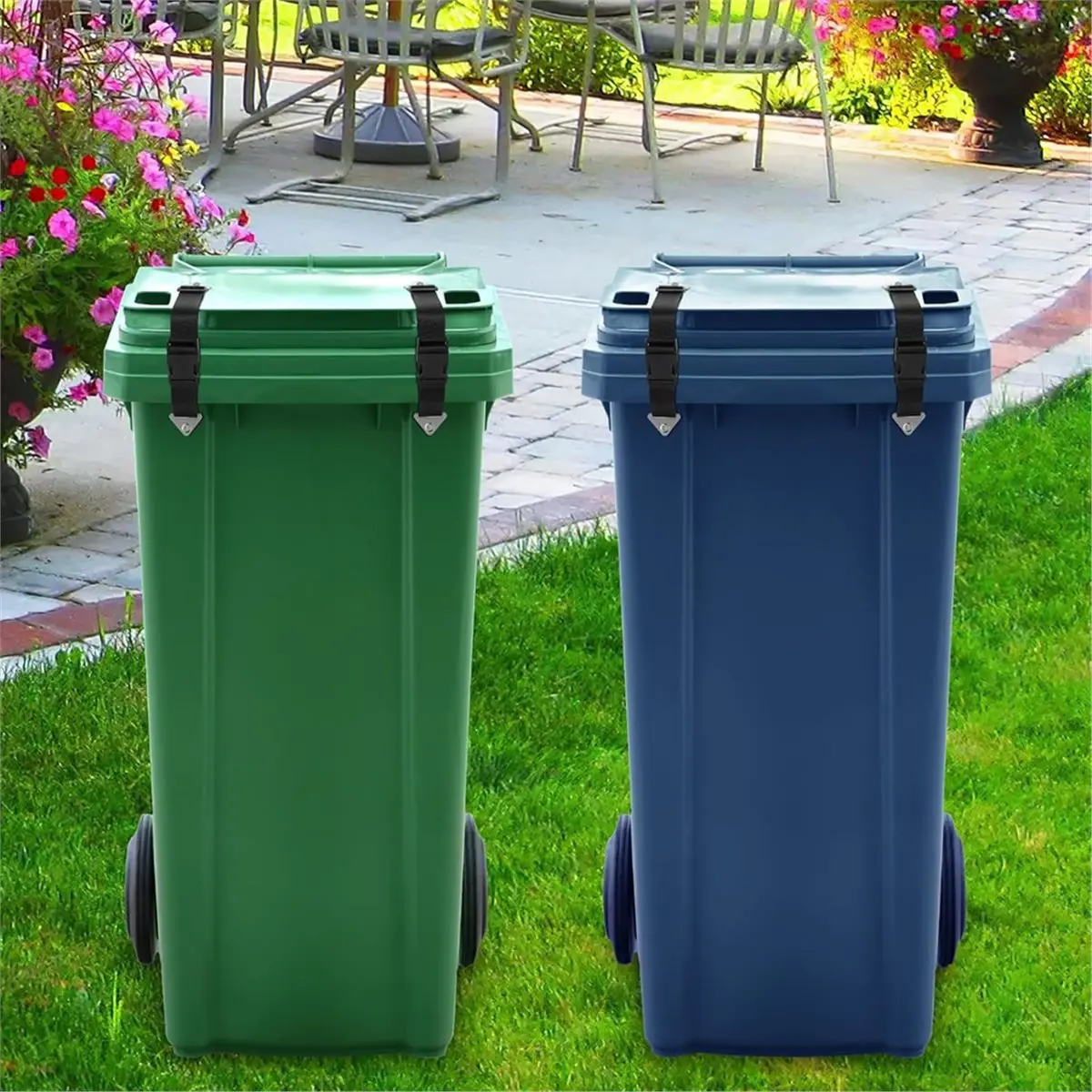 FTGT NEW 3PCS Garbage Can Lid Locks with Heavy Duty Bungee for Raccoons Proof,Bears Proof and Wind-