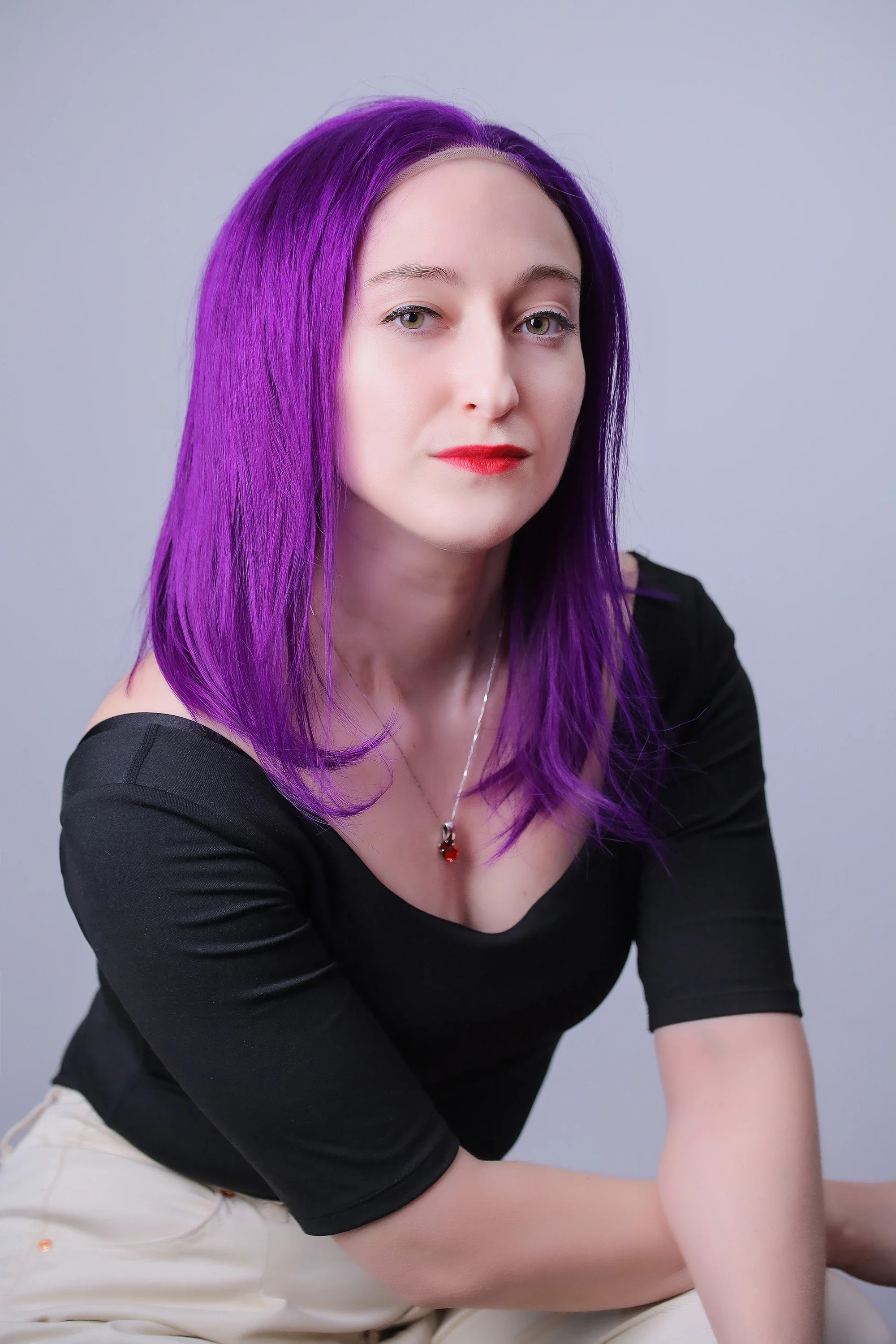 

14 Inch 13x4 Purple Human Hair Lace Frontal Wig 130% Density Brazilian Straight Lace Front Human Hair Wigs Natural Look for Wome