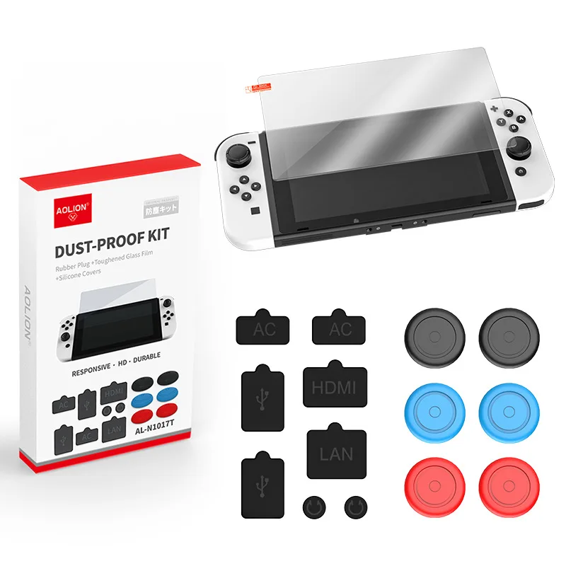 Dust Proof Stopper Silicone Covers Kit HD Tempered Glass Screen Protector Dust Set for Nintendo Switch