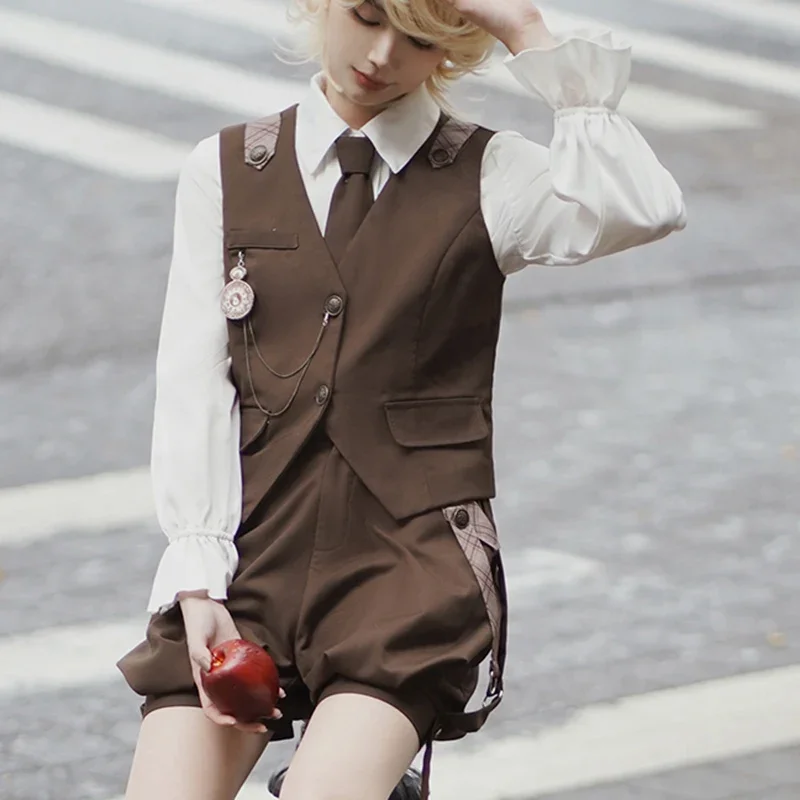 

Detective Lolita shirt vest suspender set Prince attire 2025 new spring Summer Y2K Shorts Lolita Prince Goth Kawaii Shorts Women