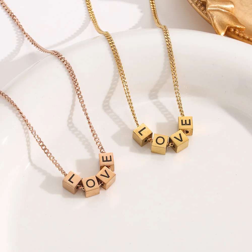 New Fashion LOVE Block Dice Letter Pendant Necklace for Women European American Style Titanium Steel Jewelry Wholesale