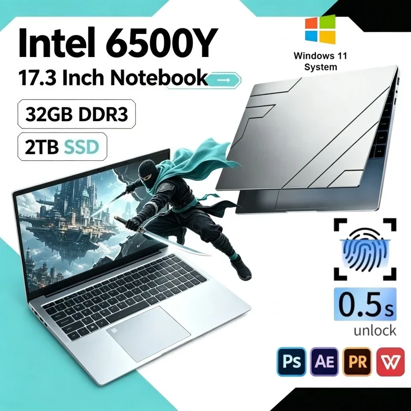 2026 Popular Premium 17.3 Inch Laptop Intel 6500Y 16GB/32GB 2TB SSD Win11 Gaming & Home Office PC