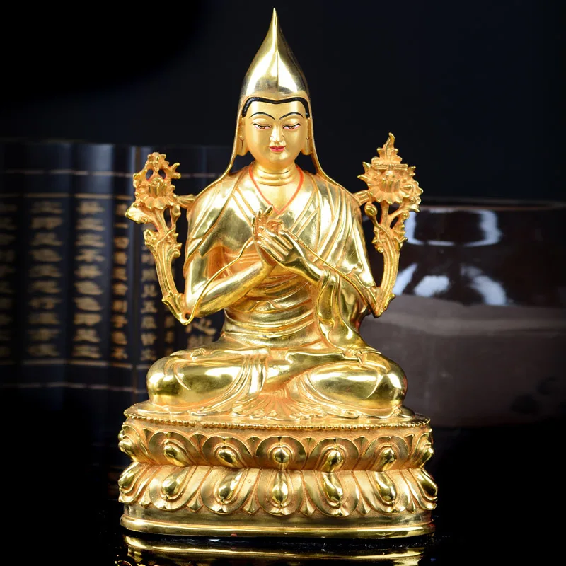 Wholesale Buddha 32CM -HOME Talisman efficacious Protection Tibetan Gelug Buddhism Tsongkhapa gold-plated buddha figure statue