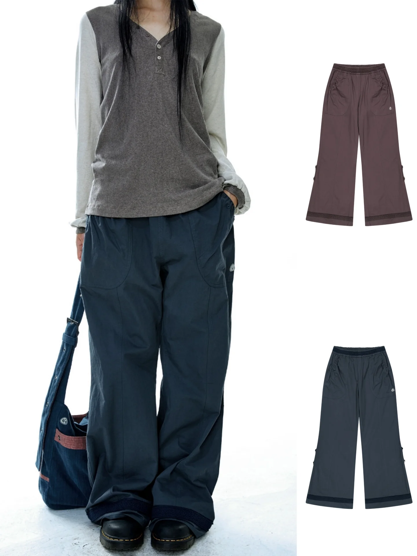 

Unique SEI Japanese Sle Casual Lace Patchwork Decorative ket Versatile Slimming Long Pants Workwear Straight Leg High Waist