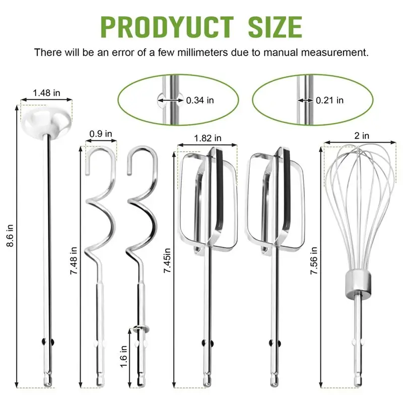 ABUN for Hamilton Beach Hand Mixer Replacement Beaters Attachments Stainless Steel Turbo Beater Dough Hook Whisk Set