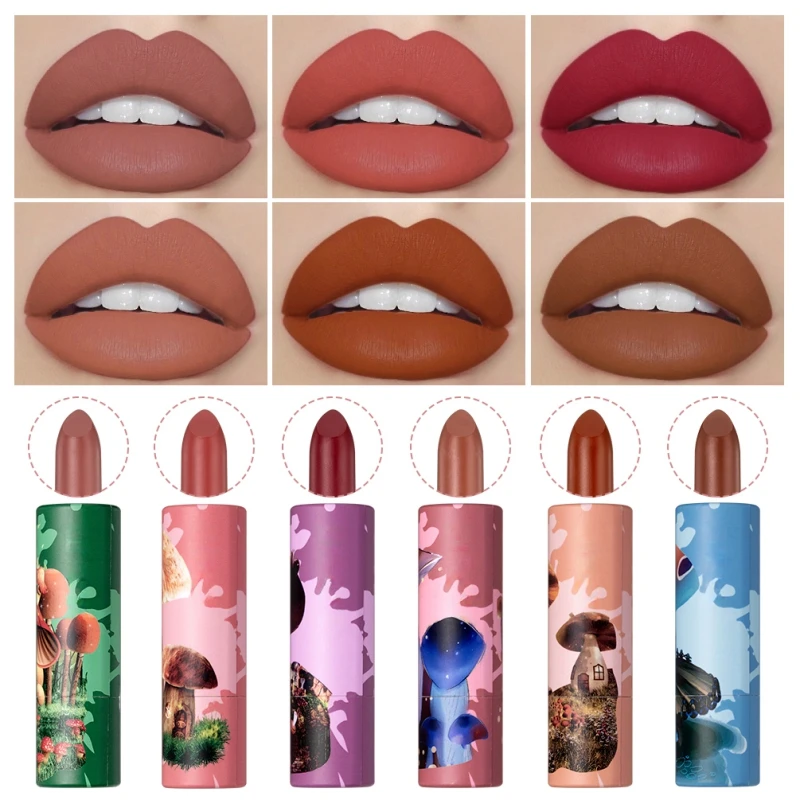 6 Colors Velvet Lipsticks Silky Matte Professional Lip Makeup Stain Tube Non-Stick Cup Maquiagem Long Lasting Smooth Waterproof