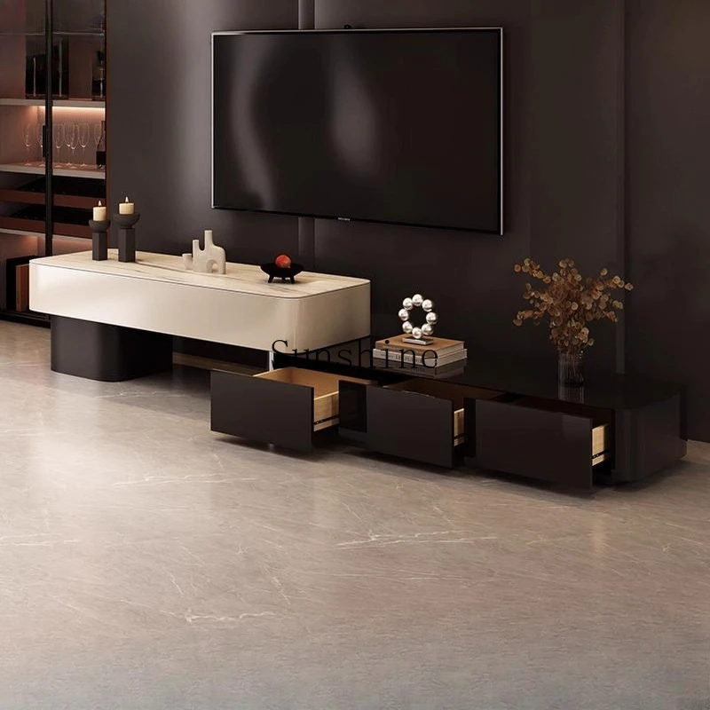 

Retractable TV cabinet floor-to-ceiling living room household black and white high and low cabinet