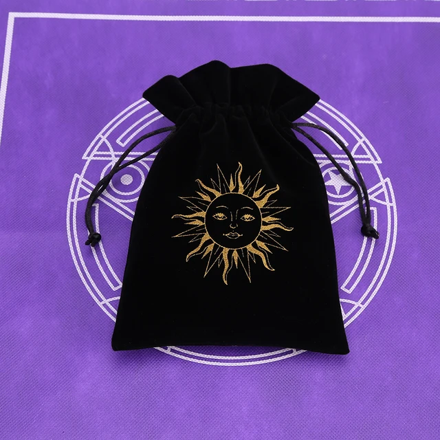 1 szt. Czarny aksamitny Tarot torba do przechowywania Mini pakiet ze sznurkiem czarownica wróżenie kryształowa torba typu worek uchwyt na kości gra planszowa złoto