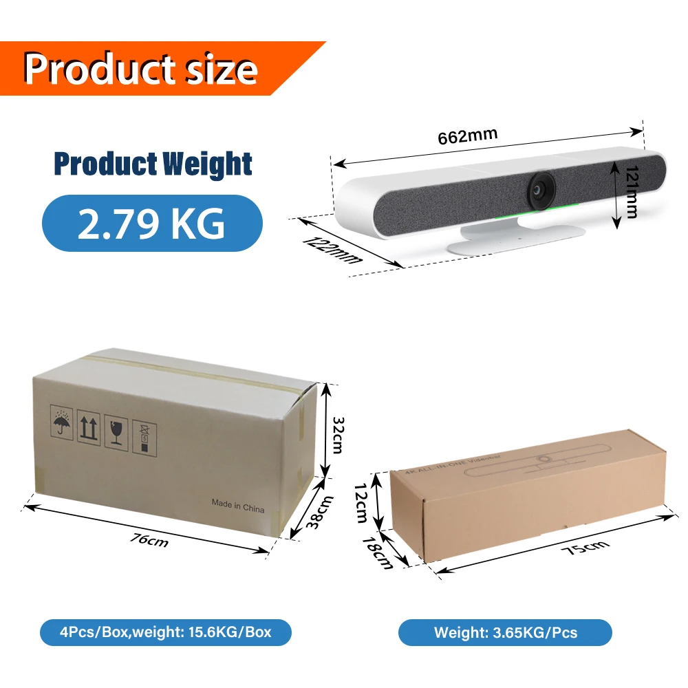 FMK460 4K Conference Camera USB Video Bar All-in-One Video Sound bar Audio Video PTZ AI Auto-Framing Conference Camera