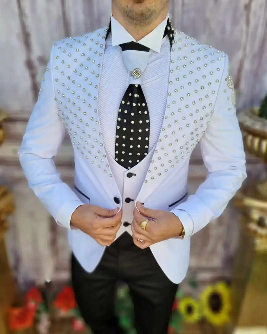Modern Wedding Men Suits 3 Piece Coat Vest Pants Groom Frog Button Suit Business Blazer Pants Prom Party Jacket Customized
