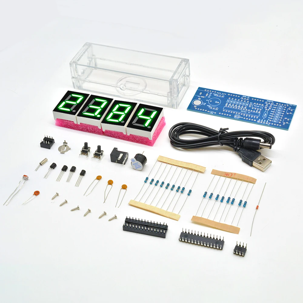 DIY Kit Green 4-Digit LED Display Electronic Clock Microcontroller Digital Clock Time Light Control Thermometer diy electronic