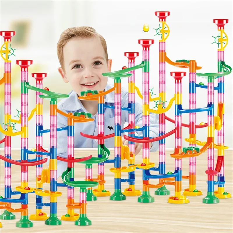 50-142PCS Marble Run Race Track Building Blocks Kids Toys 3D Maze Ball Roll Toy DIY Marble Run Race Coaster Set Christmas Gift