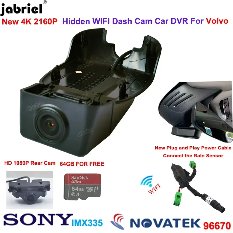 New Wifi 2K 4K 2160P Car DVR Dash Cam Camera Dual Lens Video Recorder EDR for Volvo S90 V90 XC60 2017 2018 2019 2020 2021 2022