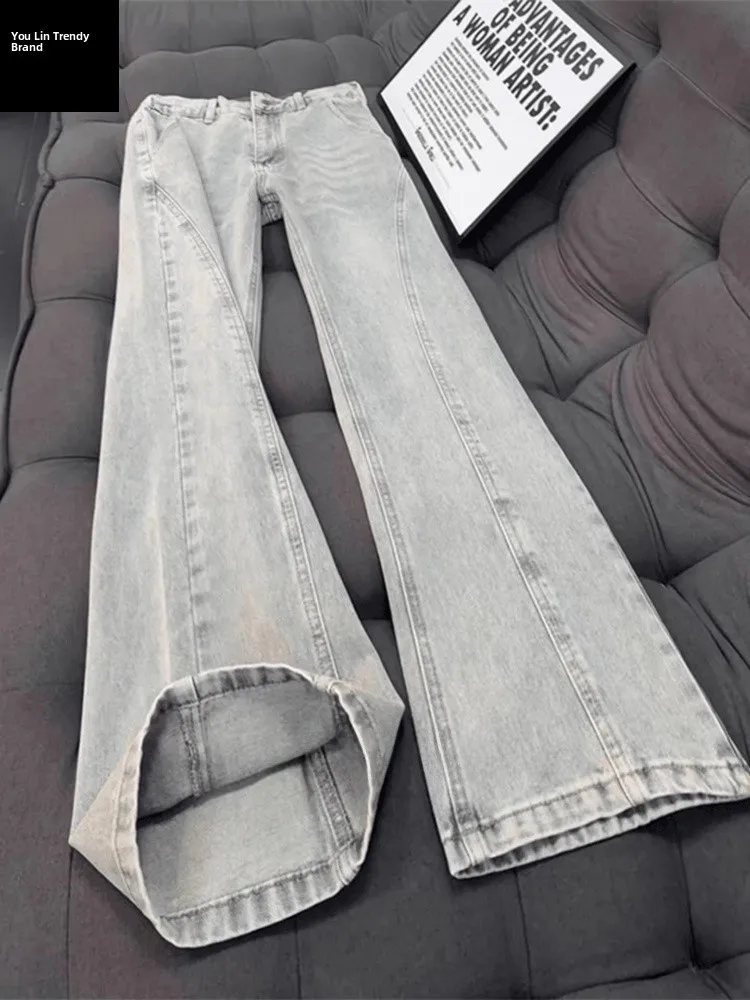 

American Retro Tapered Jeans Men High Street Vibe Straight Cleanfit Loose Leg Micro Flare Pants Youthful Casual Wear