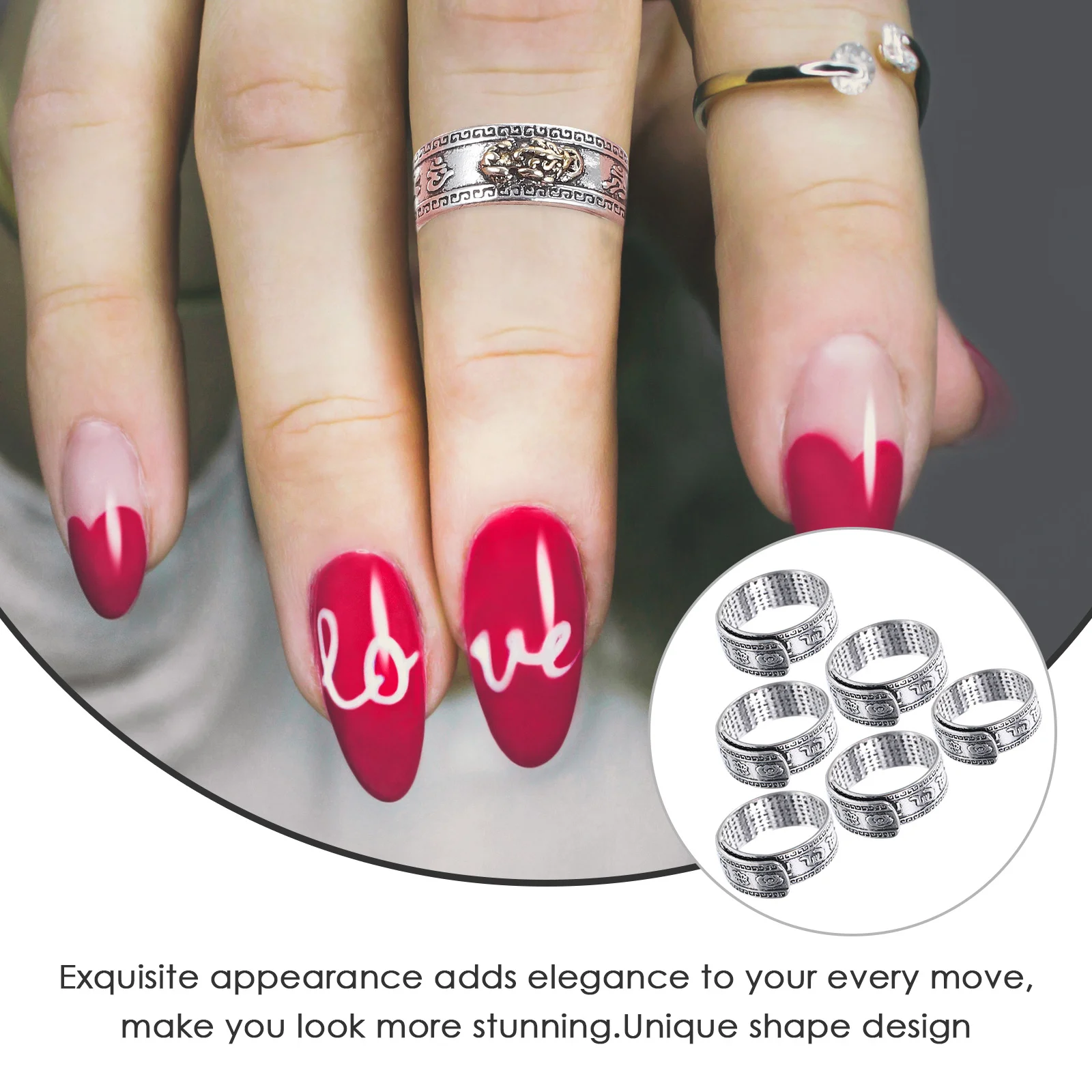 

6Pcs Tibetan Finger Rings Metal Wealth Luck Amulet Ring Jewelry Vintage Decorative Fashion Finger Ring