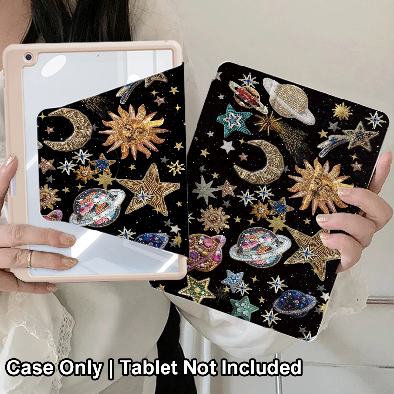 2025 New Acrylic Tri-fold iPad Case with Pen Holder，Compatible with Pro 11-inch/10.2-inch Air 4/5/6/7/9.7/Mini7/6，iPad10/11（A16）