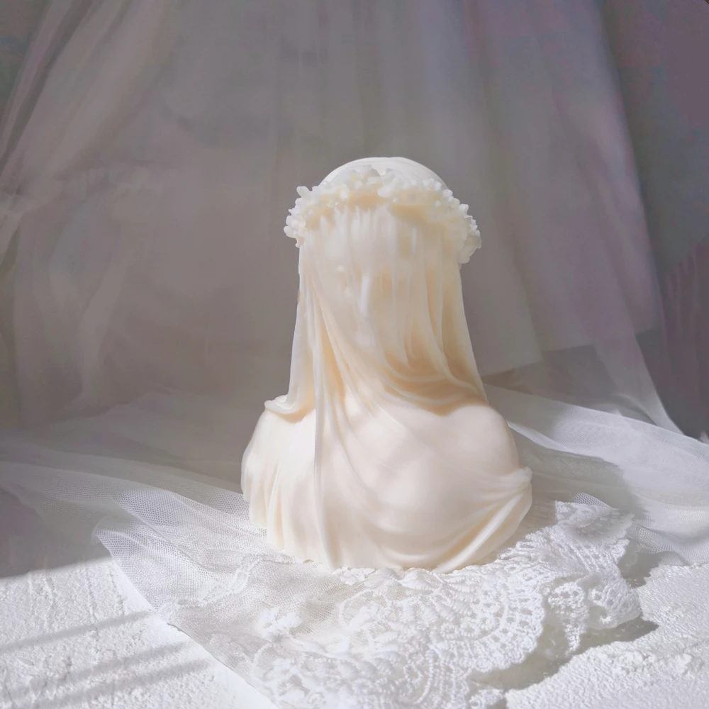 

Veiled Lady Candle Silicone Mold Female Bride Antique Bust Statue Sculpture Woman Body Silicone Mould For Art Decor