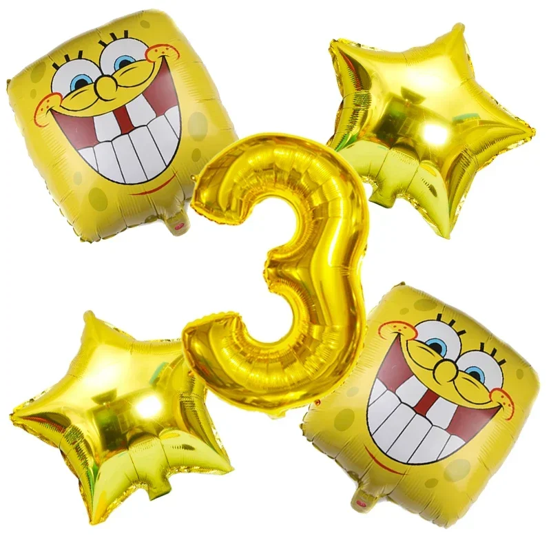 5pcs Cartoon SpongeBob SquarePants expression Balloons 32inch Gold Number Foil Balloon Babyshower Kids Birthday Party Decoration