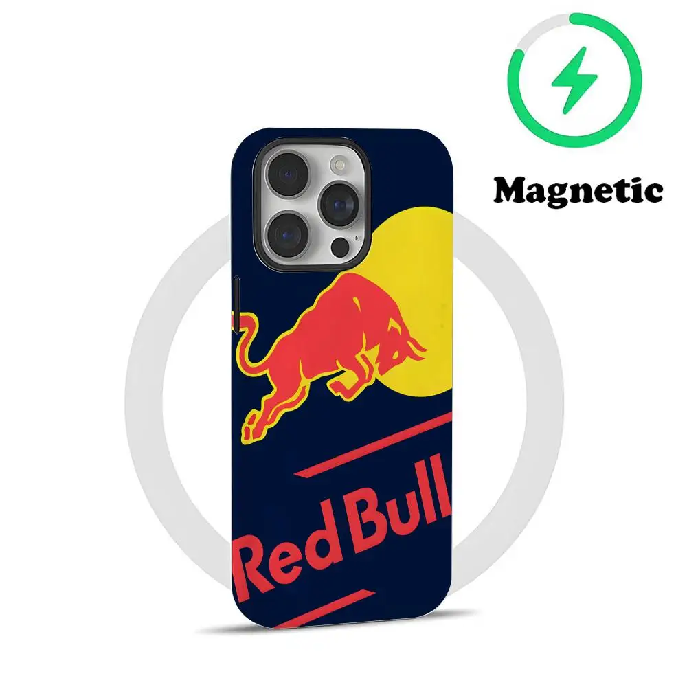 حافظة هاتف بشعار أحمر أنيق B-BullS مغناطيسية لهاتف آيفون 16 15 14 13 12 11 Pro Max X XR XSMax 7 8 Plus غطاء كمبيوتر صلب لامع