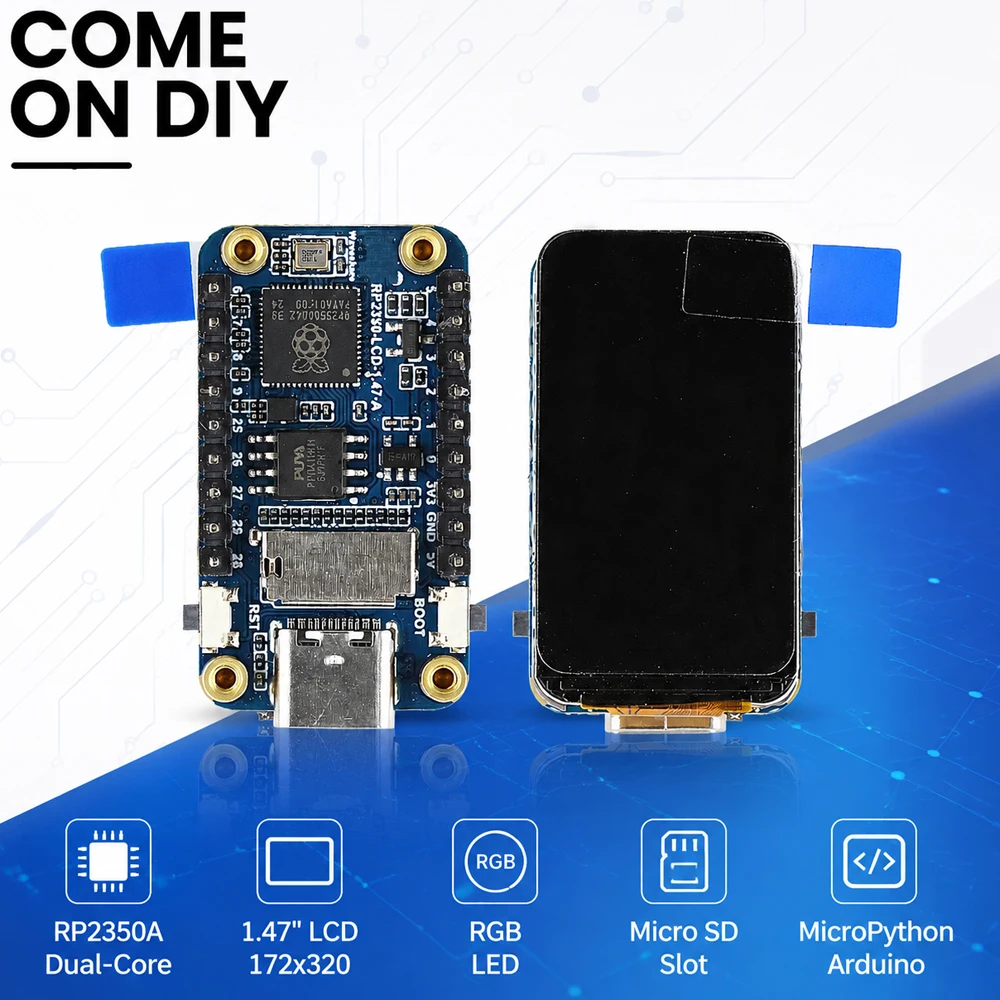 RP2350A Pre Soldered 1.47 Inch LCD Development Board 172x320 Screen RGB LED Micro SD Slot Dual Core MicroPython Arduino