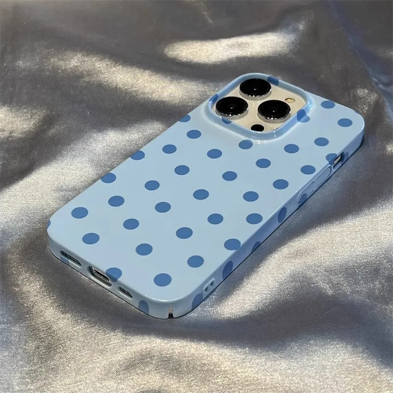 Simple Blue and White Dots Case for IPHONE 15PRO MAX 14 13 PRO 13 PRO MAX 15 15PLUS 15PRO Case Acrylic Hard Mobile Phone Cases