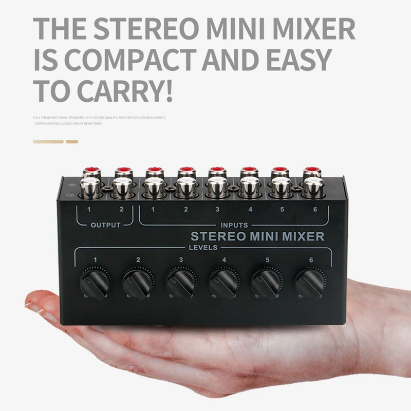 A99E-Channels Mixer Stereo Pasif Mixer Audio Mini Mixer Suara Portabel Input RCA Kebisingan Ultra Rendah untuk Studio Langsung