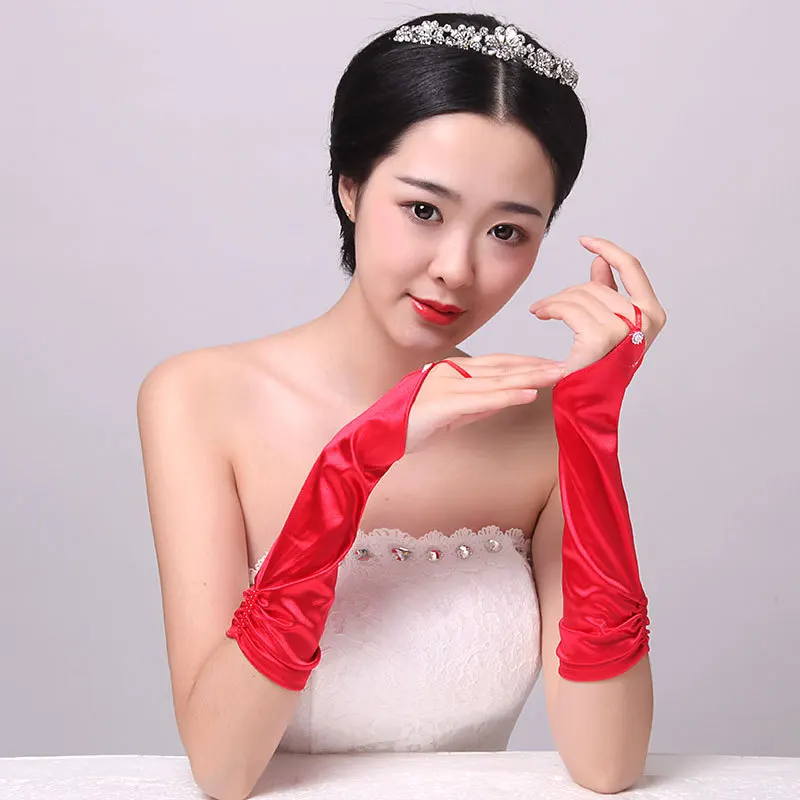 Wedding Accessories Bridal Gloves Elbow Length Bride Gloves Hook Finger Pearls Long White Ivory Satin Fashion Wedding Gloves