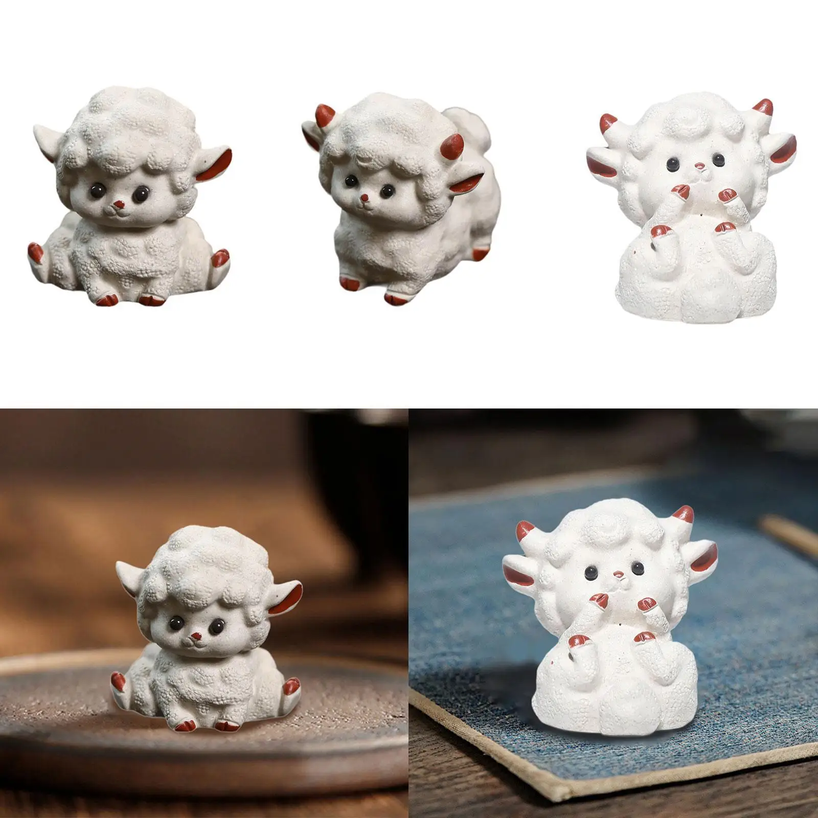 Sheep Animal Tea Pet Miniature Purple Clay Figurine Desktop Office Decoration Sculpture for Tea Table Housewarming Gift