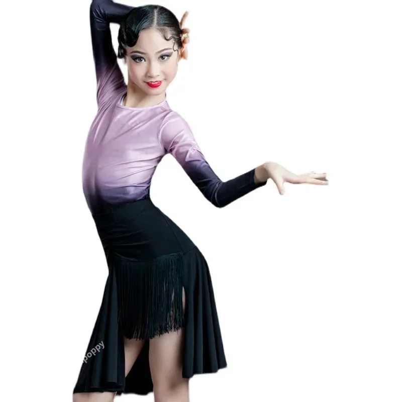 New Latin Dance Dress for Girls Practice Clothes Female Children Latin Dance Skirt Examination Competition Performance Clothes