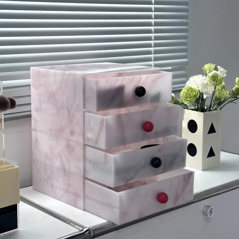 

Cosmetics Storage Box Premium Creative Desktop Dust Lipstick Dresser Pink Drawer Storage Cabinet