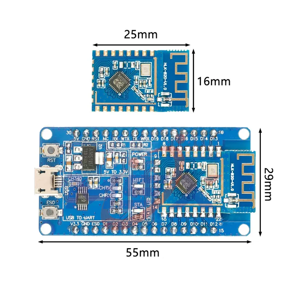 TTL serial sem fio para BLE módulo Bluetooth, tamanho pequeno, baixa potência, transparente, 4.2, HLK-B20