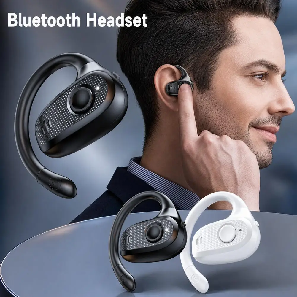 Open Ear Wireless Bluetooth Headset Ear-Hook Single Earbud Non In-Ear Sports Fitness Headphone Long Battery Life Earphone