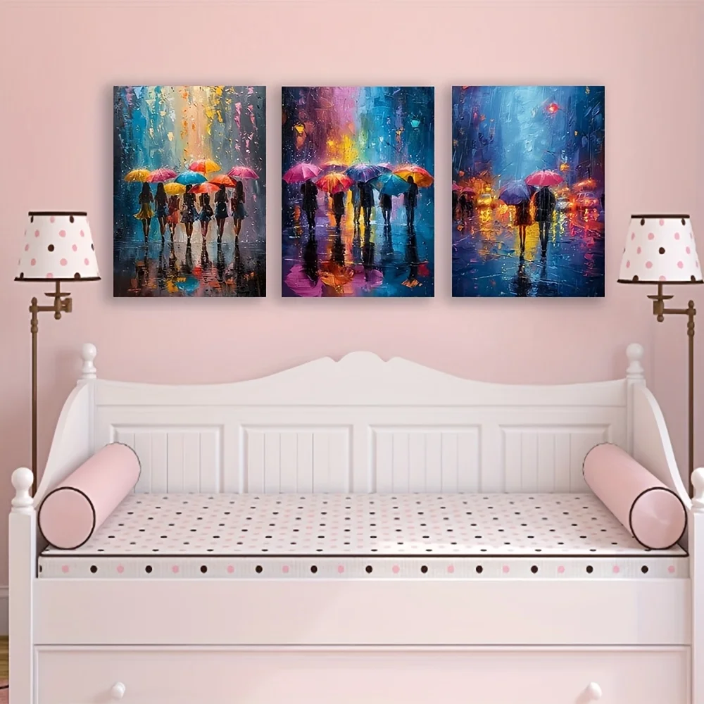2D Flat 3pcs Unframed IEPOZWA Modern Picture Colourful Modern Pop Art Pictures XXL Abstract Character Umbrella Canvas Picture