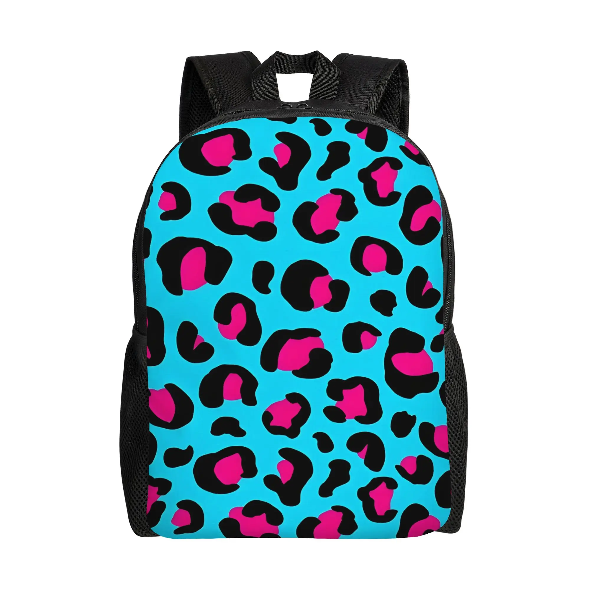 

Back to school season Leopard Print Pink On Turquoise Pattern Backpack Leopard Print Men Women Adult Adjustable Strap Backpack