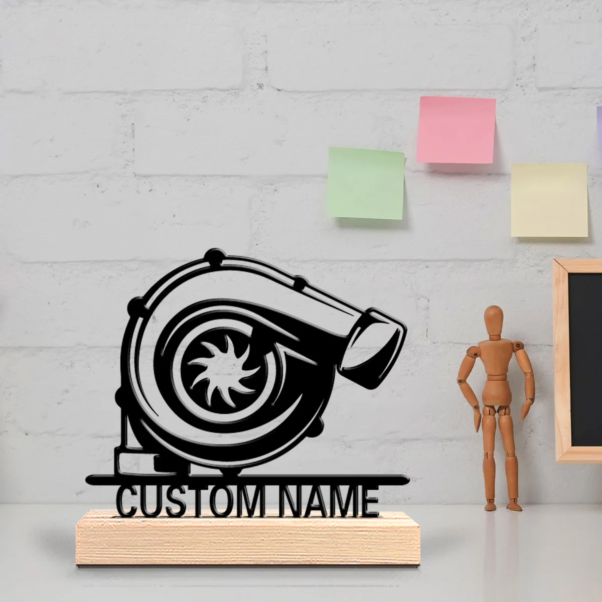 1pc turbine engine Customized Name Metal Statue With Wood Base Art Crafts With Wood Base Iron Sculpture For Home Desk Decor