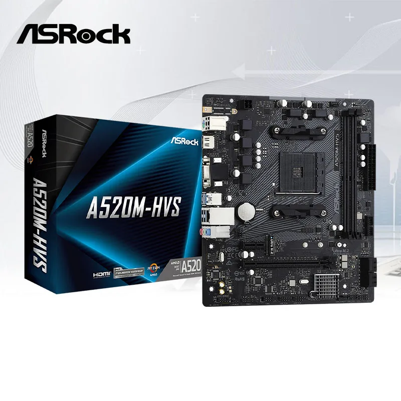 ASROCK A520M-HVS New Micro ATX AMD A520 DDR4 M.2 USB3.2 STAT 3.0 SSD/64G Socket AM4 Motherboard