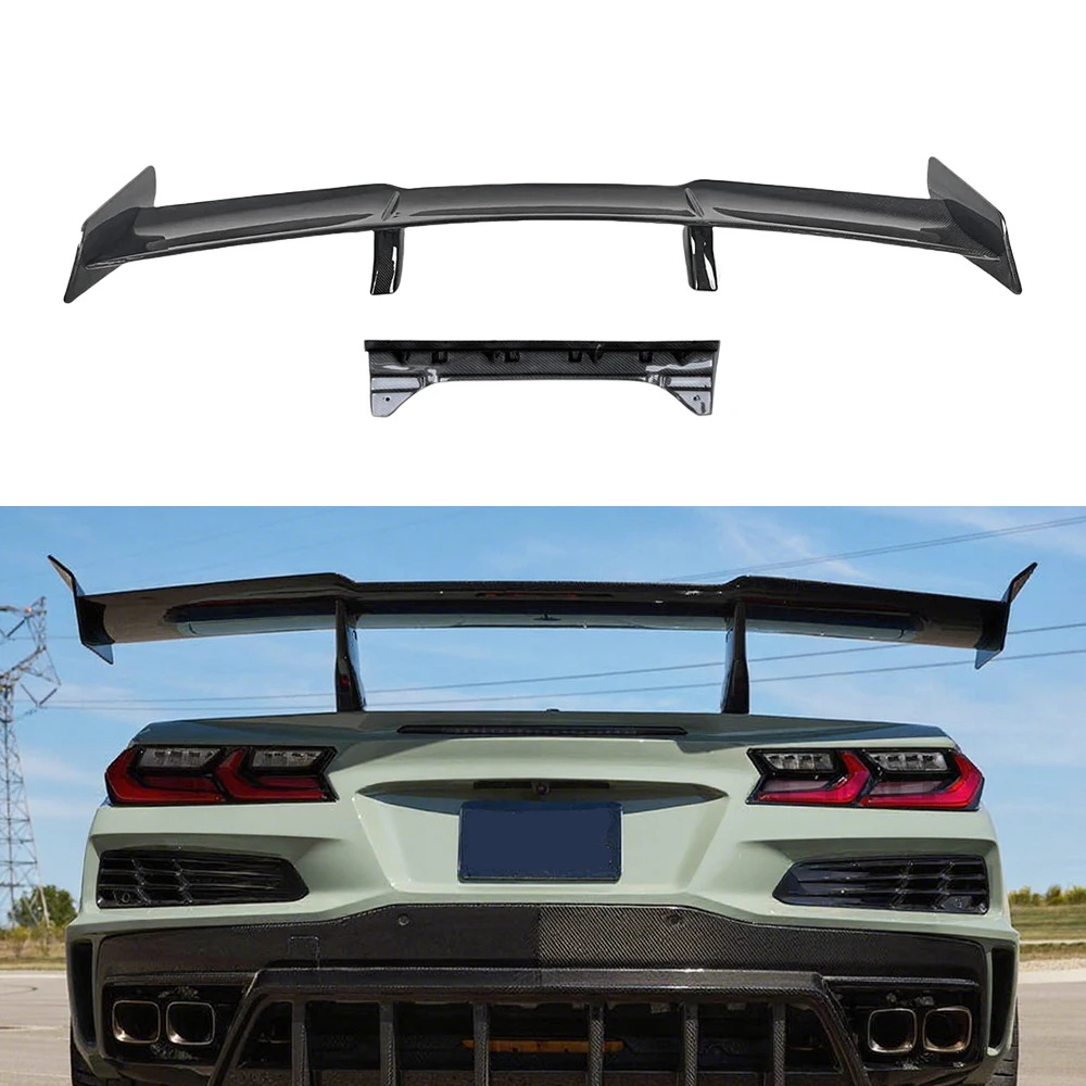 

ZR1 Style DRY Carbon Fiber Rear Wing for Corvette C8 Z51 Stingray Rear Spoiler High Wing