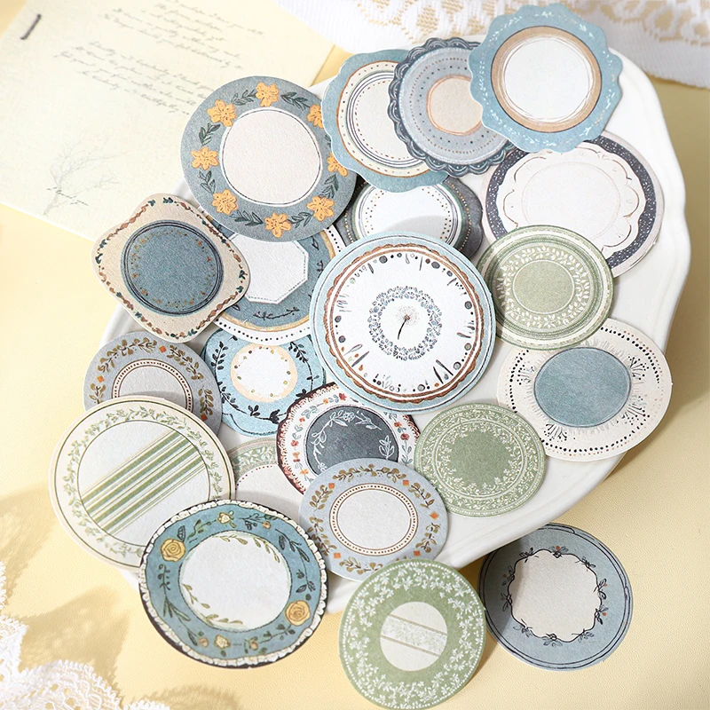 30pcs Circular Paper Multi Style Deco Retro Stationery Supplies Writing Paper Junk Journal Label Scrapbooking Material Supplies