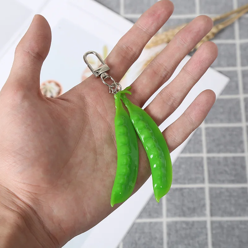 Simulation Dutch Bean Pendant Key Ring, Vegetable Model Photography Quirky Food Fun Schoolbag, Snow Pea Keychain Accessories