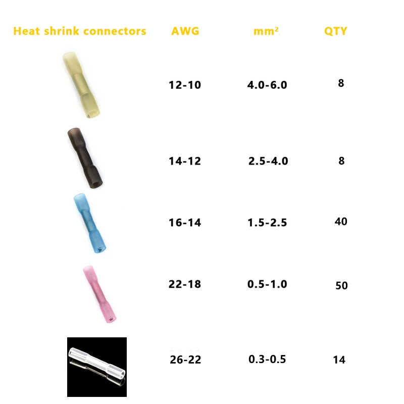 120pcs  Insulated Heat Shrink Seal Butt Connectors Waterproof Crimp Terminals Electrical Wire Connector  With Plastic Box