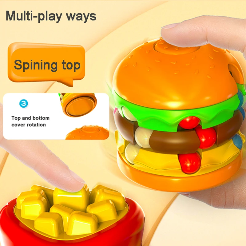 Kids Magic Cube Rotating Bean Hamburger Cube Fingertip Fidget Stress Relief Puzzle Game Toys for Children Adults Christmas Gift