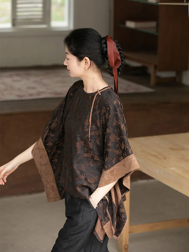 

Summer New High-End Embroidered Silk Silk Small irt Women's Top Skin-Friendly Breathable round Ne or...