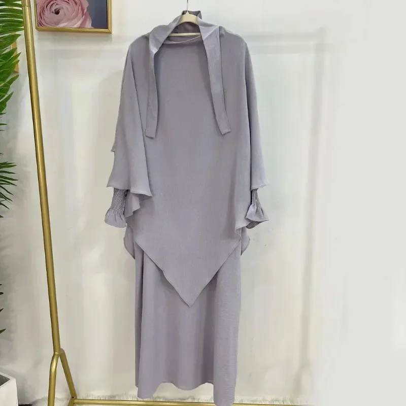 Abaya and Khimar Set Jilbab 2 Piece Ramadan Long Hijab Dress Muslim Prayer Clothes Jilbabs for Women Turkey Islam Dubai Outfit