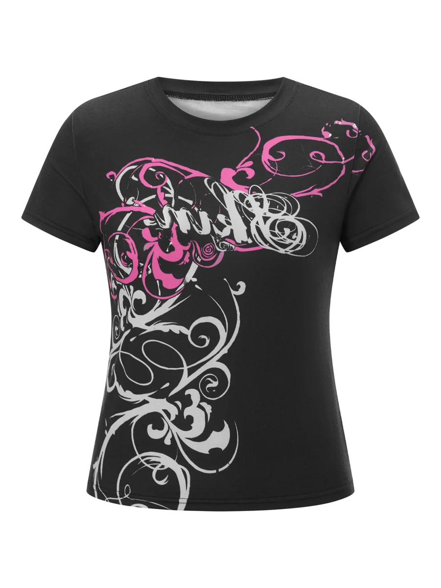 Punk Retro Star Print T-shirt 2000s Sexy Y2k Harajuku Crop Top Short Sleeve Slim Baby Tee Summer Women Gothic Clothes Streetwear