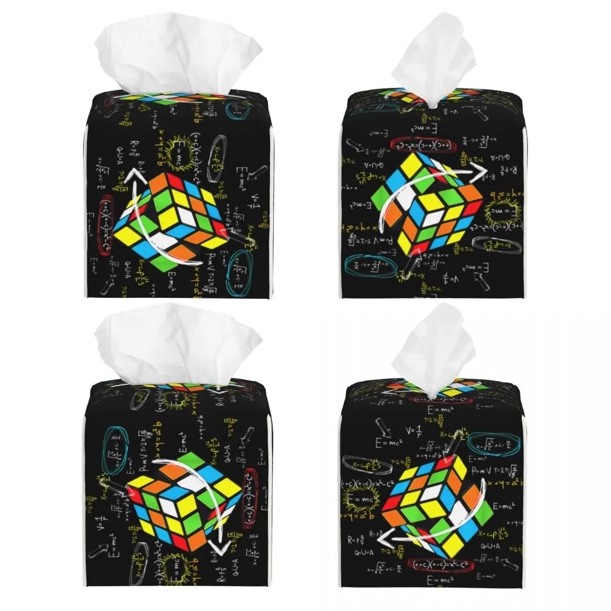 Custom Math Rubik Rubix Cube Caps Tissue Box Cover PU Leather Square Facial Tissue Box Holder for Bathroom Car