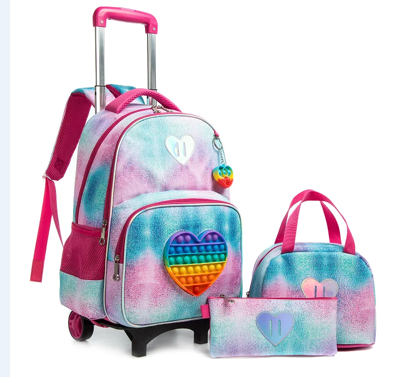 16 Inch 3 pcs set School Wheeled Trolley Bags for girls Kids School Wheeled Backpack Rolling backpack School Bags with wheels